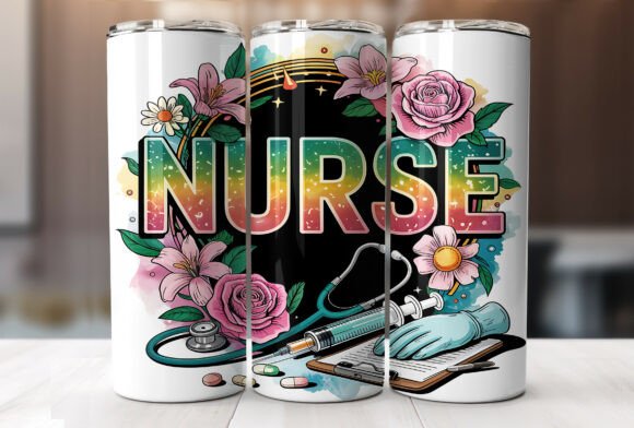 20oz Nurse Skinny Tumbler Wrap Design