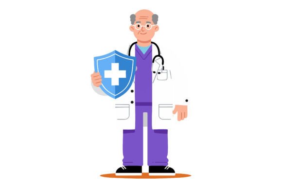 Doctor Holding Medical Shield with Red C