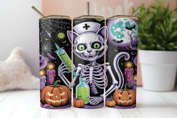 Eerie Halloween Nurse Cat Tumbler Wrap