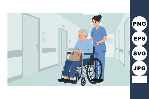 Elderly Woman in Wheelchair with Nurse C