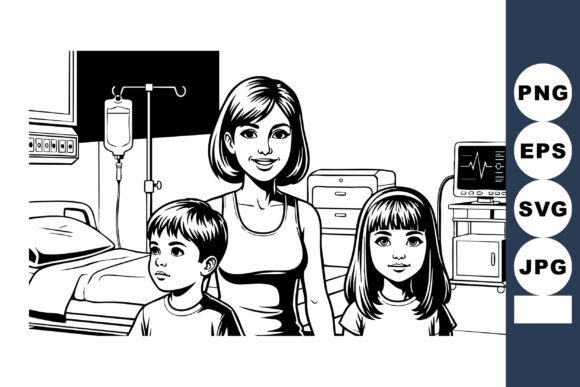 Female Nurse with Children in Hospital R