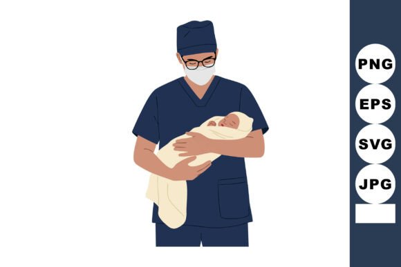 Male Nurse Holding Newborn Baby Wrapped