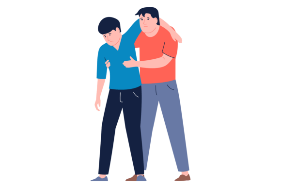 Man Help Injured Person to Walk. Medical
