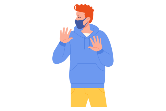 Man Show Denial Gesture in Medical Mask