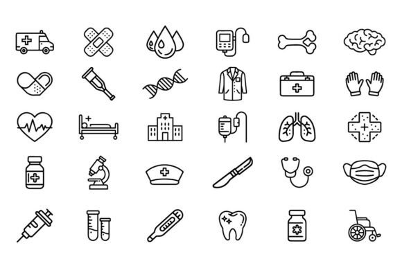 Medical Outline Vector Icon Set Health