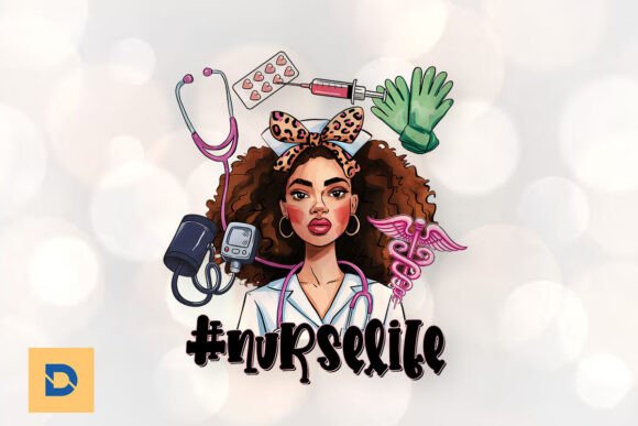 Nurse Life Afro Messy Bun Juneteenth PNG