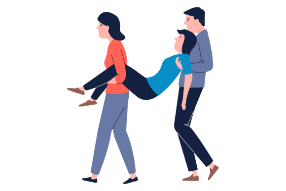 People Carry Unhealthy Person. Medical H