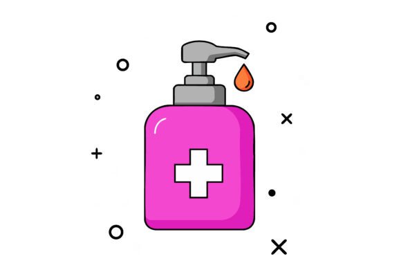 Red Hand Sanitizer Bottle with Medical C